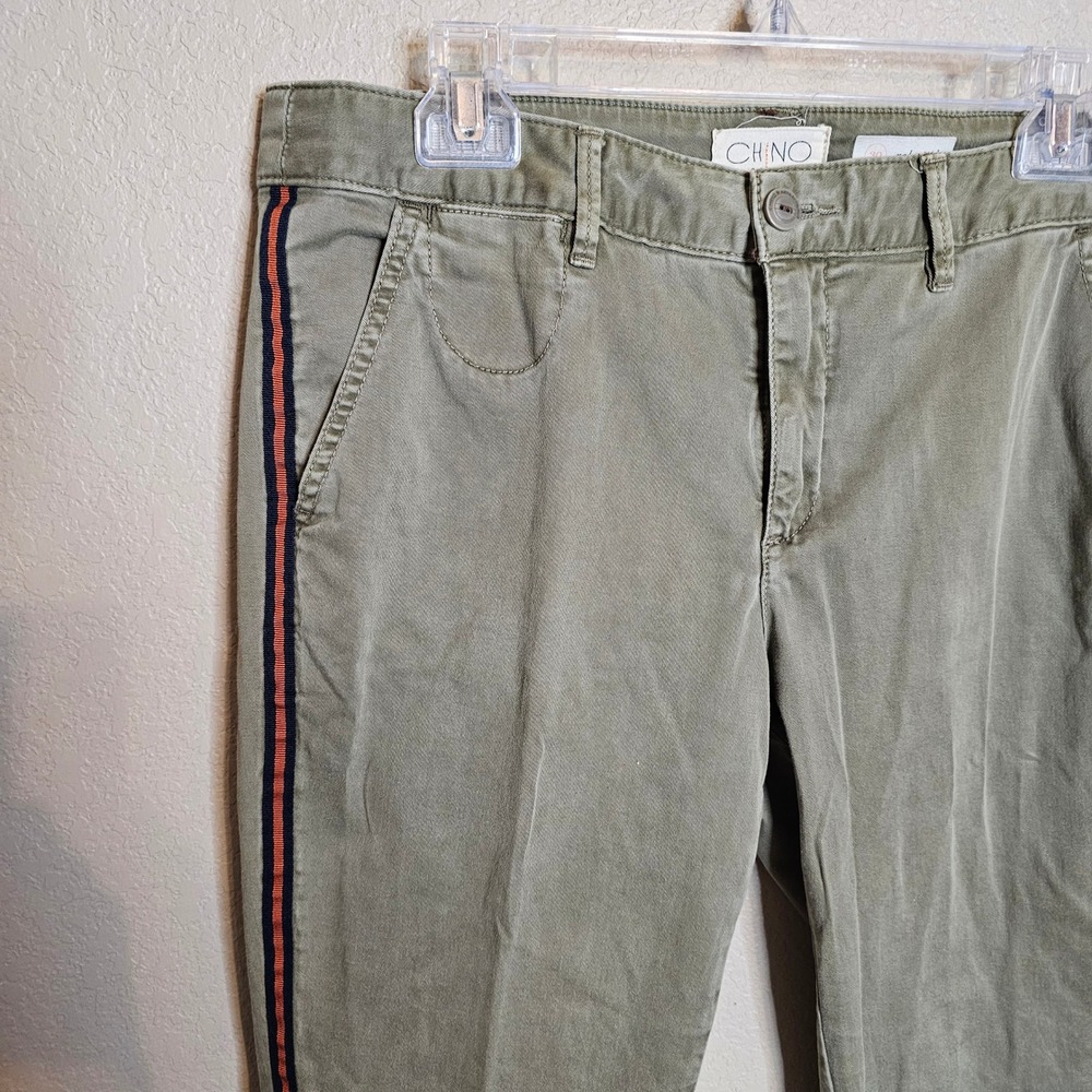 CHINO by Anthropologie Olive Green Relaxed Fit Pants Navy/Orange Side Stripe 30 - Picture 3 of 9